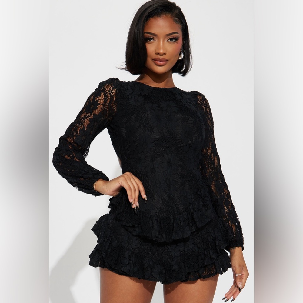 Black lace mini dress